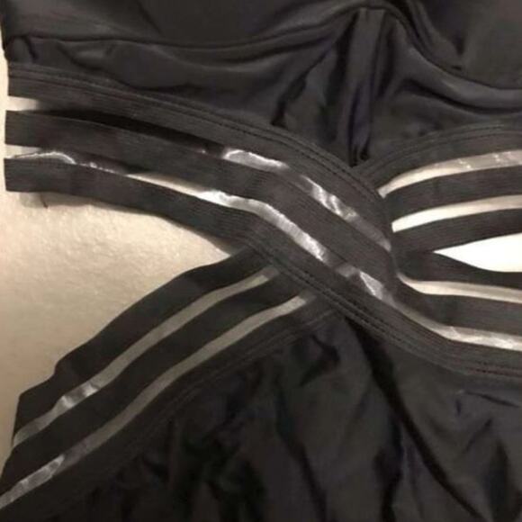 CRISS CROSS One Piece Bathing Suit Sz XL BLACK Glam Avante Garde Push Padded NEW - Picture 11 of 13